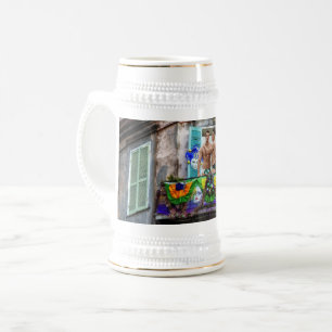 SlipperyJoe's festive Mardi Gras scene two men wea Beer Stein