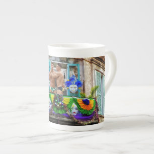 SlipperyJoe's festive Mardi Gras scene two men wea Bone China Mug