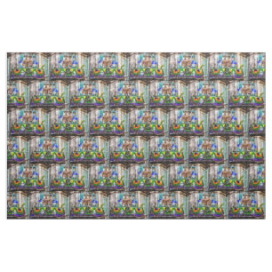 SlipperyJoe's festive Mardi Gras scene two men wea Fabric