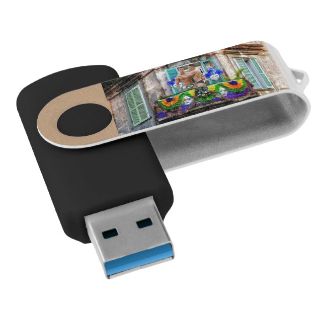 SlipperyJoe's festive Mardi Gras scene two men wea Flash Drive (Angled)