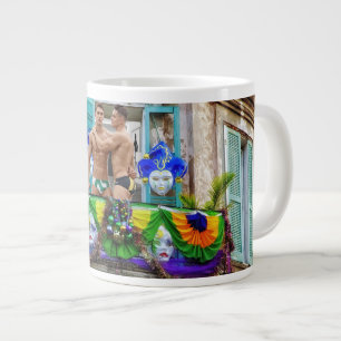 SlipperyJoe's festive Mardi Gras scene two men wea Giant Coffee Mug