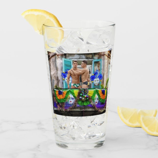 SlipperyJoe's festive Mardi Gras scene two men wea Glass (Front Ice)