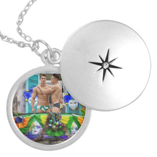 SlipperyJoe's festive Mardi Gras scene two men wea Locket Necklace