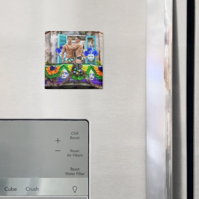 SlipperyJoe's festive Mardi Gras scene two men wea Magnet (In Situ (Fridge))