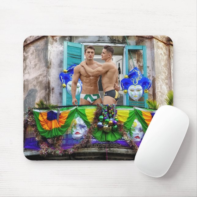 SlipperyJoe's festive Mardi Gras scene two men wea Mouse Pad (With Mouse)