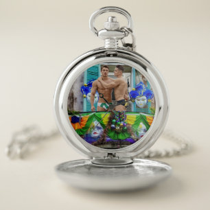 SlipperyJoe's festive Mardi Gras scene two men wea Pocket Watch
