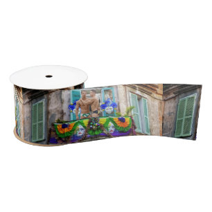 SlipperyJoe's festive Mardi Gras scene two men wea Satin Ribbon