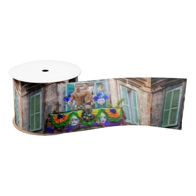 SlipperyJoe's festive Mardi Gras scene two men wea Satin Ribbon (Spool)