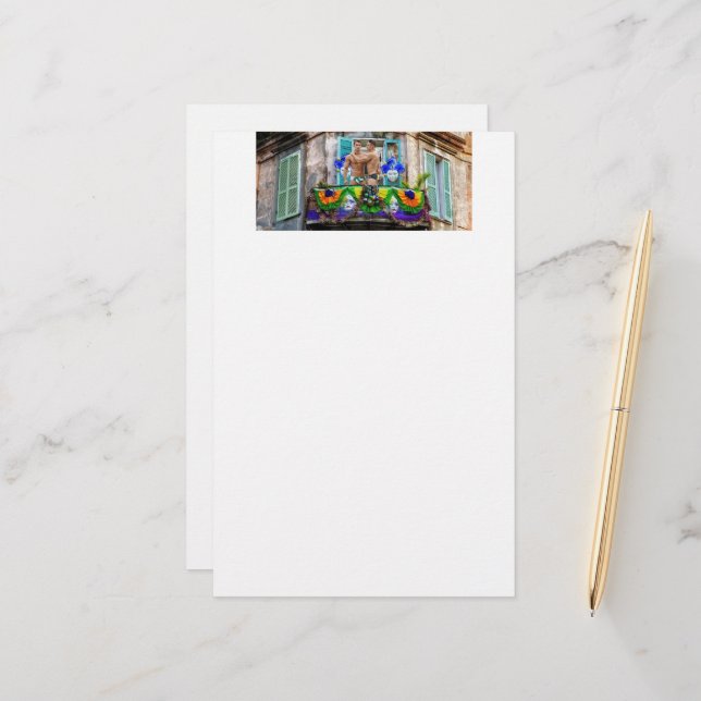 SlipperyJoe's festive Mardi Gras scene two men wea Stationery (Front/Back In Situ)