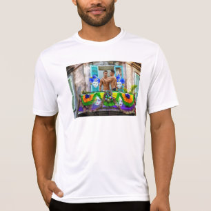 SlipperyJoe's festive Mardi Gras scene two men wea T-Shirt