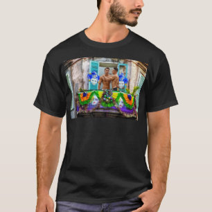 SlipperyJoe's festive Mardi Gras scene two men wea T-Shirt
