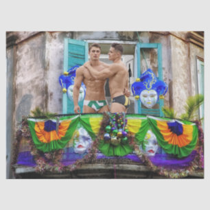 SlipperyJoe's festive Mardi Gras scene two men wea Tissue Paper