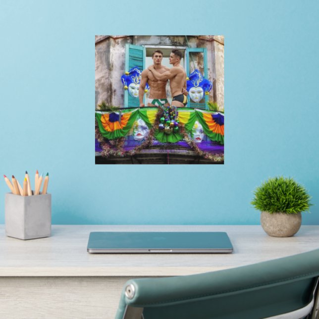 SlipperyJoe's festive Mardi Gras scene two men wea Wall Decal (Home Office 2)