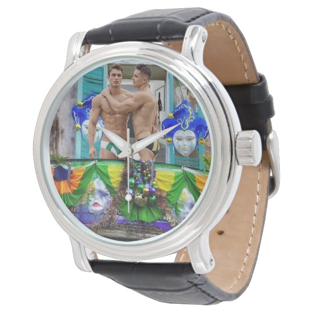 SlipperyJoe's festive Mardi Gras scene two men wea Watch (Angled)