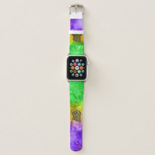 SlipperyJoe's festive Mardi Gras theme crown reinf Apple Watch Band