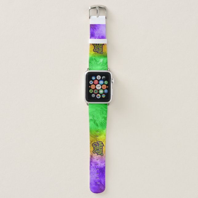 SlipperyJoe's festive Mardi Gras theme crown reinf Apple Watch Band (Front)