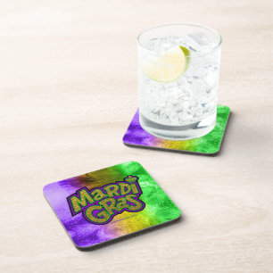 SlipperyJoe's festive Mardi Gras theme crown reinf Beverage Coaster