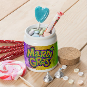 SlipperyJoe's festive Mardi Gras theme crown reinf Candy Jar