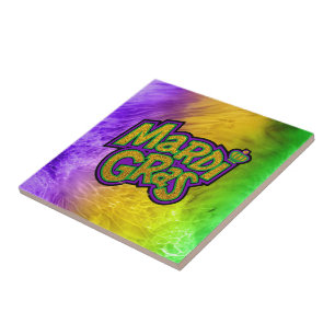 SlipperyJoe's festive Mardi Gras theme crown reinf Ceramic Tile
