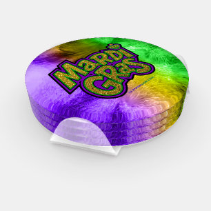 SlipperyJoe's festive Mardi Gras theme crown reinf Coaster Set