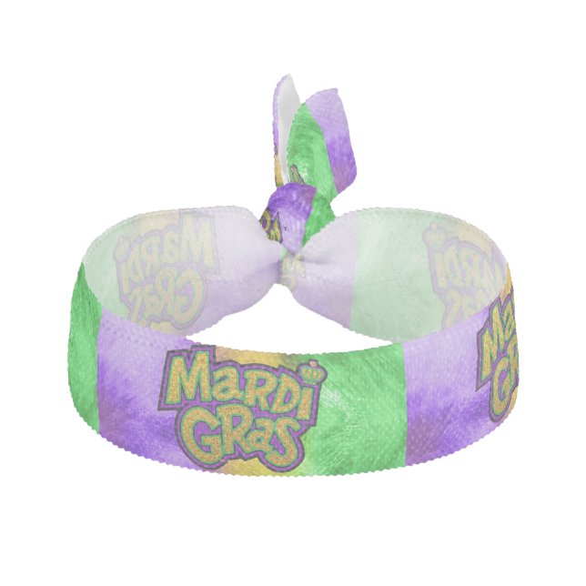 SlipperyJoe's festive Mardi Gras theme crown reinf Elastic Hair Tie (Front)