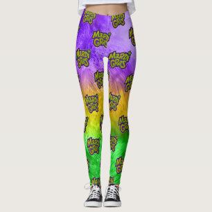 SlipperyJoe's festive Mardi Gras theme crown reinf Leggings
