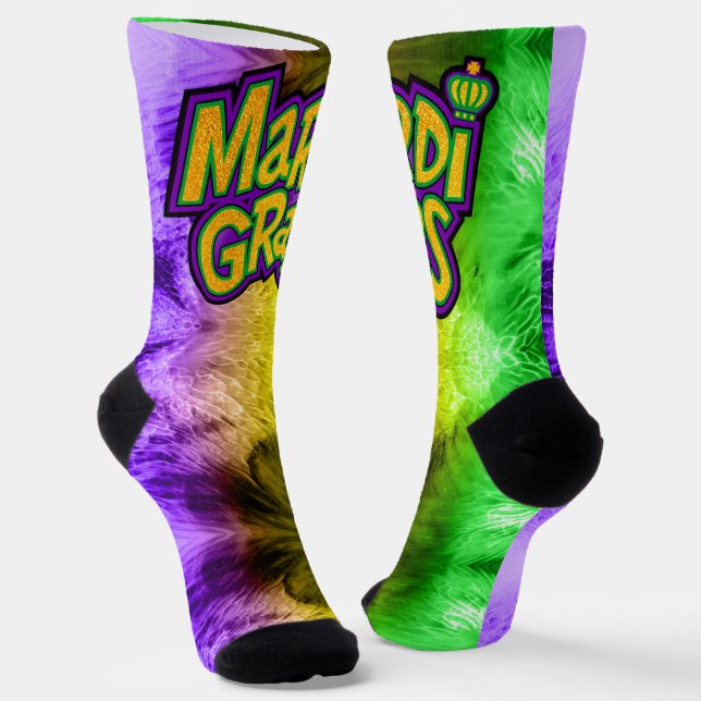 SlipperyJoe's festive Mardi Gras theme crown reinf Socks (Angled)