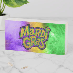 SlipperyJoe's festive Mardi Gras theme crown reinf Wooden Box Sign