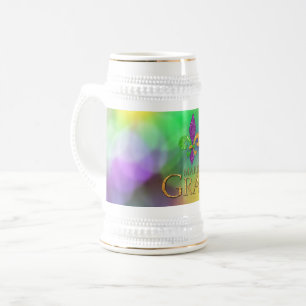 SlipperyJoe's festive Mardi Gras themed purple gre Beer Stein