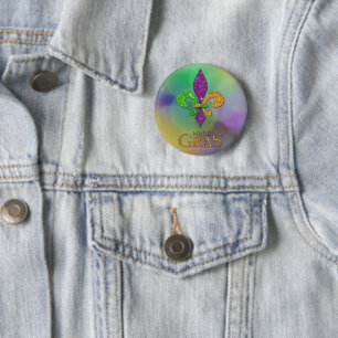 SlipperyJoe's festive Mardi Gras themed purple gre Button