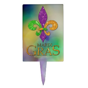 SlipperyJoe's festive Mardi Gras themed purple gre Cake Topper