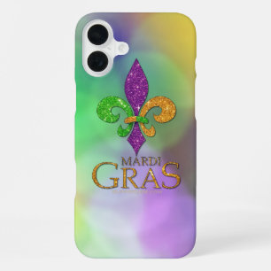 SlipperyJoe's festive Mardi Gras themed purple gre iPhone 16 Plus Case