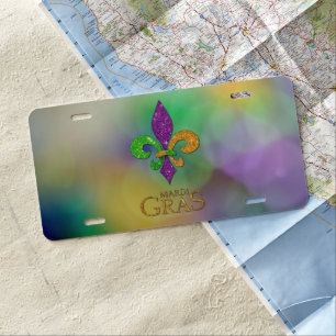 SlipperyJoe's festive Mardi Gras themed purple gre License Plate