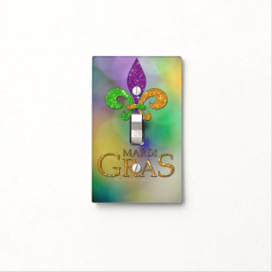 SlipperyJoe's festive Mardi Gras themed purple gre Light Switch Cover