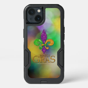 SlipperyJoe's festive Mardi Gras themed purple gre iPhone 13 Case