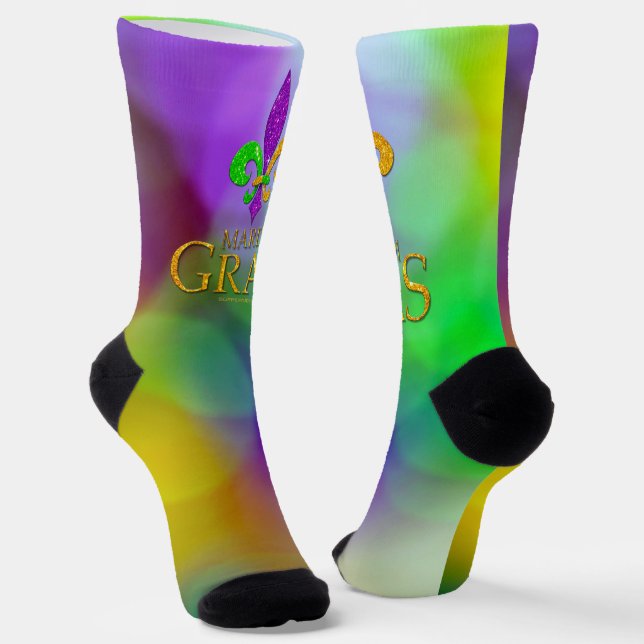 SlipperyJoe's festive Mardi Gras themed purple gre Socks (Angled)