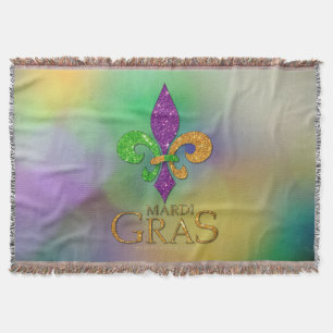 SlipperyJoe's festive Mardi Gras themed purple gre Throw Blanket