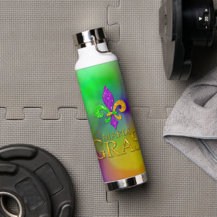 SlipperyJoe's festive Mardi Gras themed purple gre Water Bottle