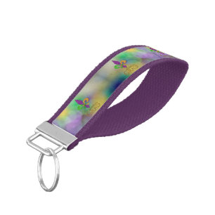 SlipperyJoe's festive Mardi Gras themed purple gre Wrist Keychain