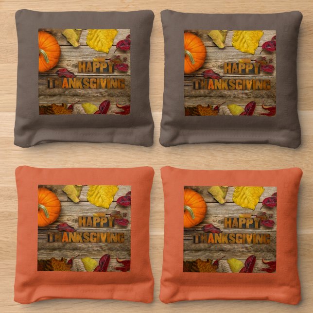 SlipperyJoe's festive Thanksgiving atmosphere red  Cornhole Bags (Wood)