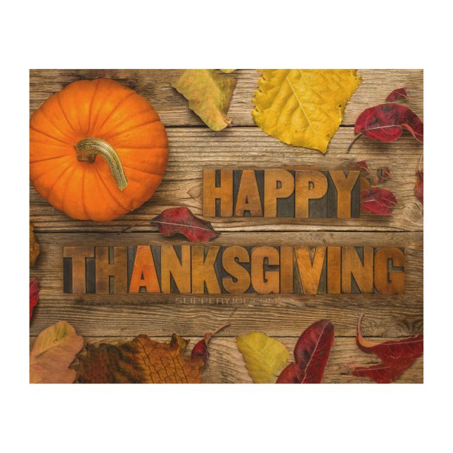 SlipperyJoe's festive Thanksgiving atmosphere red  Wood Wall Art (Front)