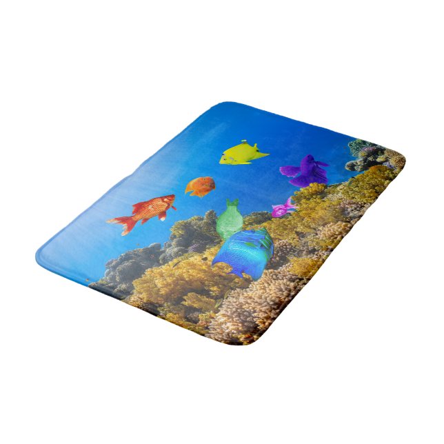 SlipperyJoe's Fish Pride tropical green blue purpl Bath Mat (Angled)