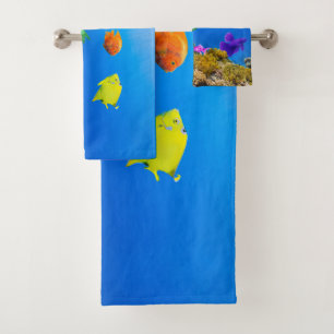 SlipperyJoe's Fish Pride tropical green blue purpl Bath Towel Set