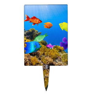 SlipperyJoe's Fish Pride tropical green blue purpl Cake Topper