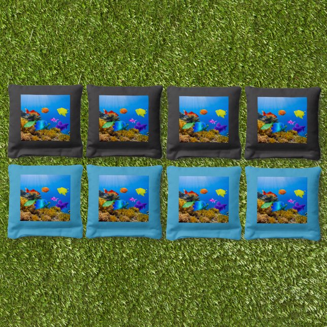 SlipperyJoe's Fish Pride tropical green blue purpl Cornhole Bags (Set)