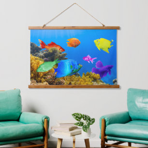 SlipperyJoe's Fish Pride tropical green blue purpl Hanging Tapestry