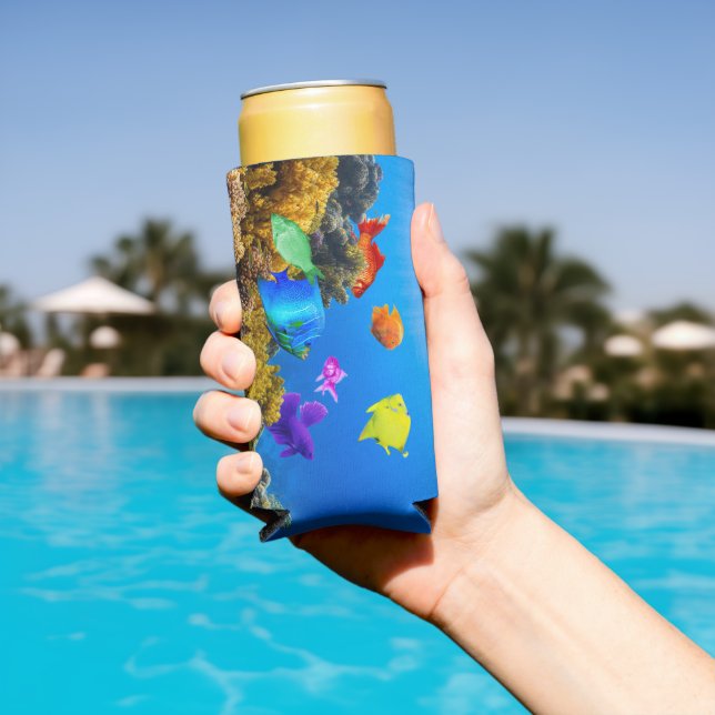 SlipperyJoe's Fish Pride tropical green blue purpl Seltzer Can Cooler (In Situ Pool)