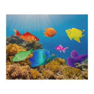 SlipperyJoe's Fish Pride tropical green blue purpl Wood Wall Art