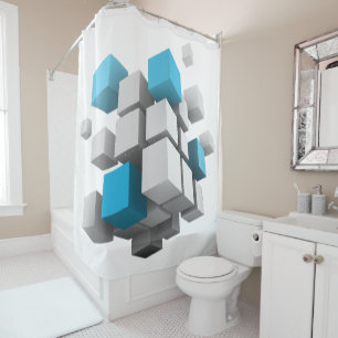 SlipperyJoe's floating cluster of cubes size varie Shower Curtain