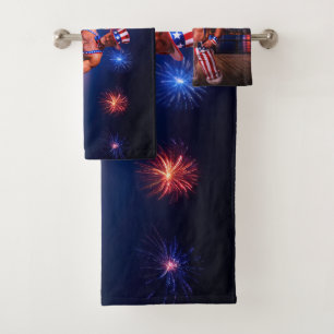 SlipperyJoe's Fourth of July celebration bare hair Bath Towel Set